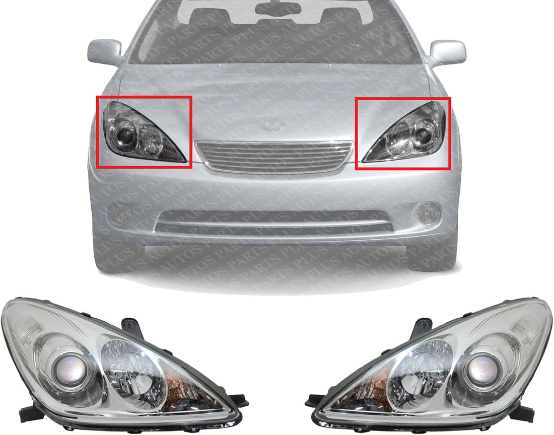 Set Of 2 Front Head Light Assembly Plastic Left Driver & Right Passenger Side Direct Replacement Compatible With 2005-2006 Lexus ES330 LX2502125 LX2503125 8117033561 8113033561