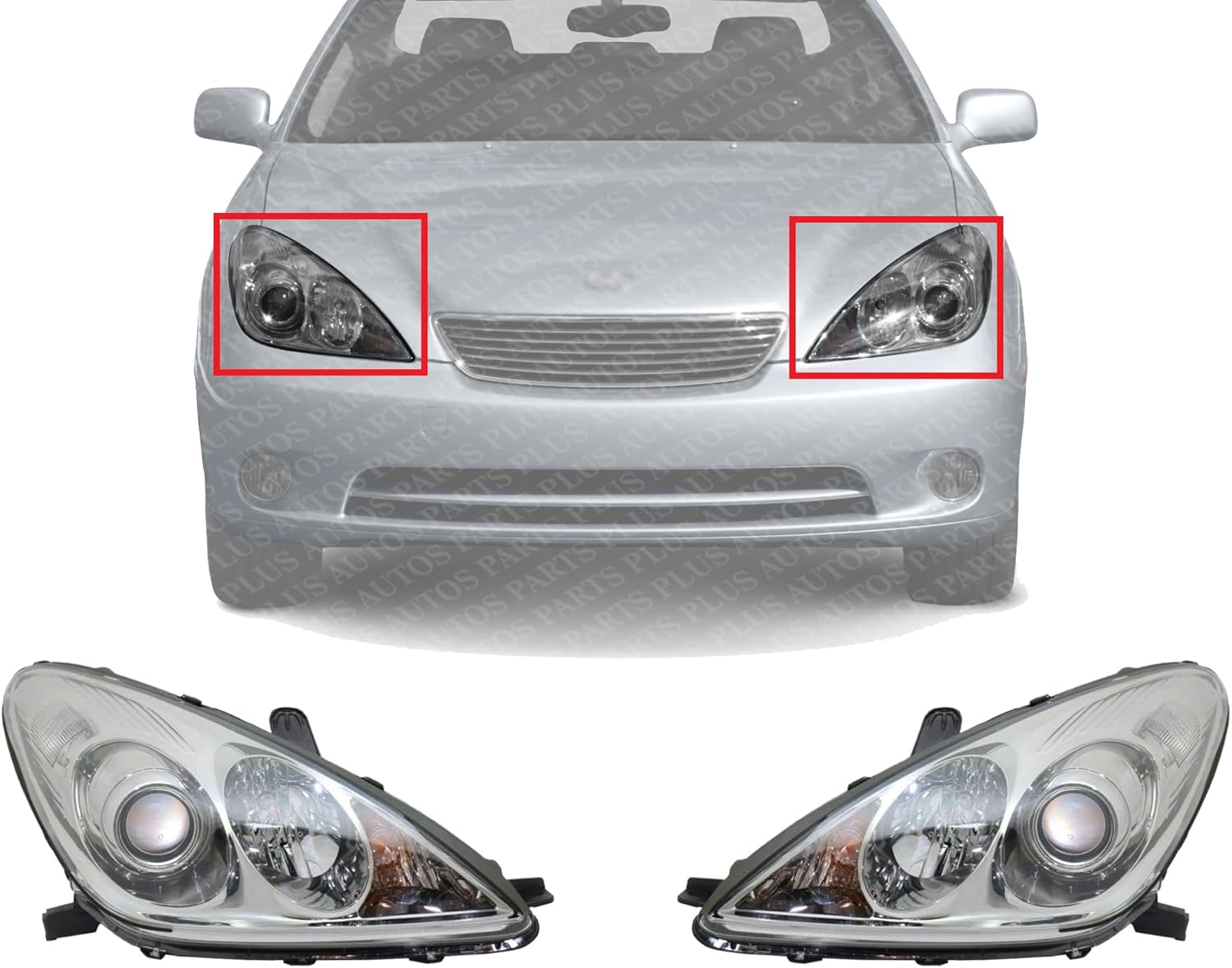 Set Of 2 Front Head Light Assembly Plastic Left Driver & Right Passenger Side Direct Replacement Compatible With 2005-2006 Lexus ES330 LX2502125 LX2503125 8117033561 8113033561