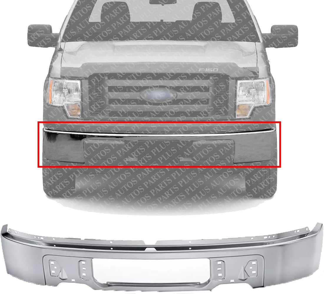 Front Bumper Face Bar Chrome Steel Direct Replacement Compatible With 2009-2014 Ford F-150 FO1002412 9L3Z17757A