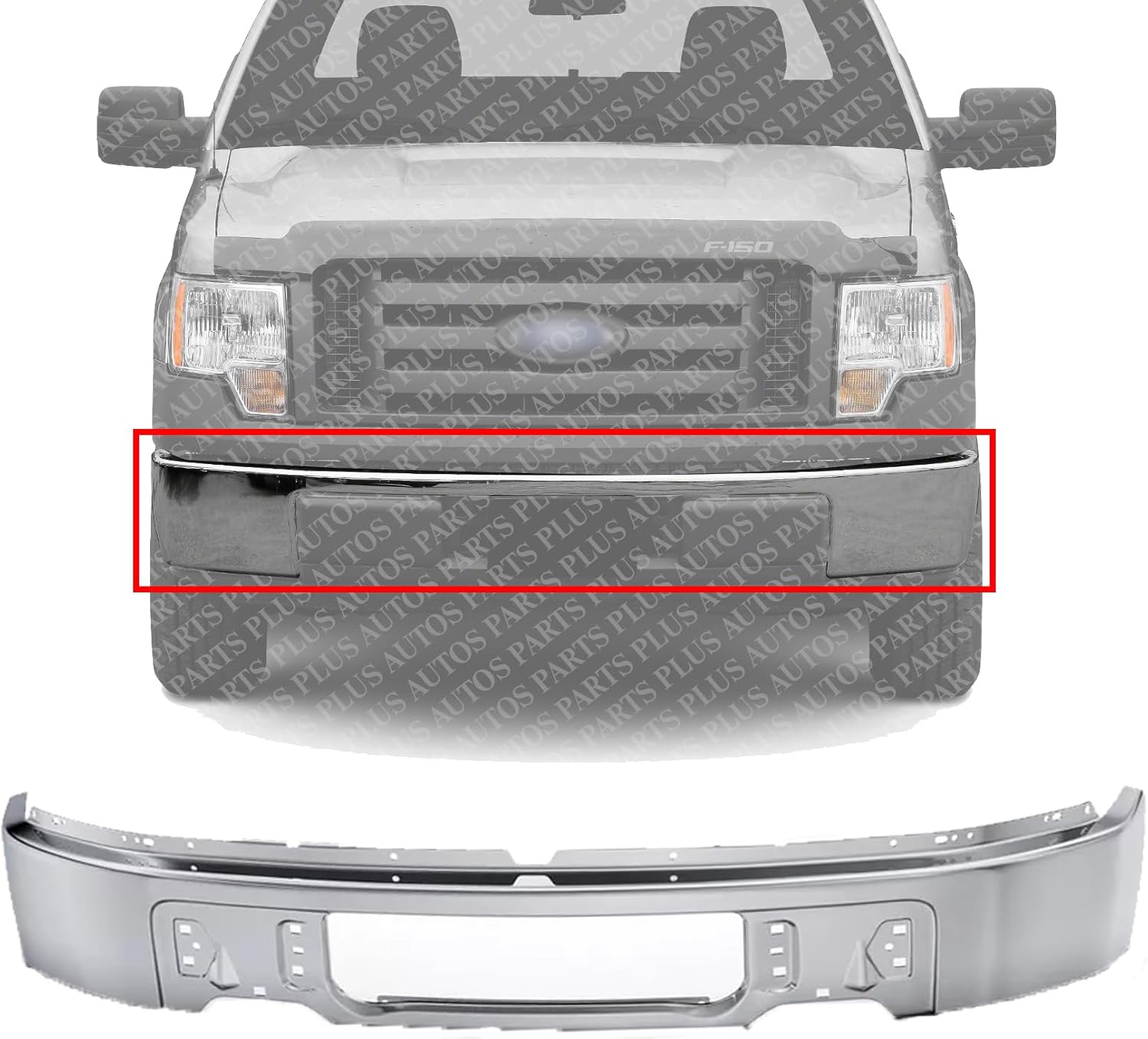 Front Bumper Face Bar Chrome Steel Direct Replacement Compatible With 2009-2014 Ford F-150 FO1002412 9L3Z17757A