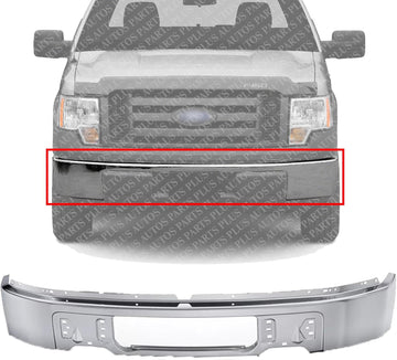 Front Bumper Face Bar Chrome Steel Direct Replacement Compatible With 2009-2014 Ford F-150 FO1002412 9L3Z17757A