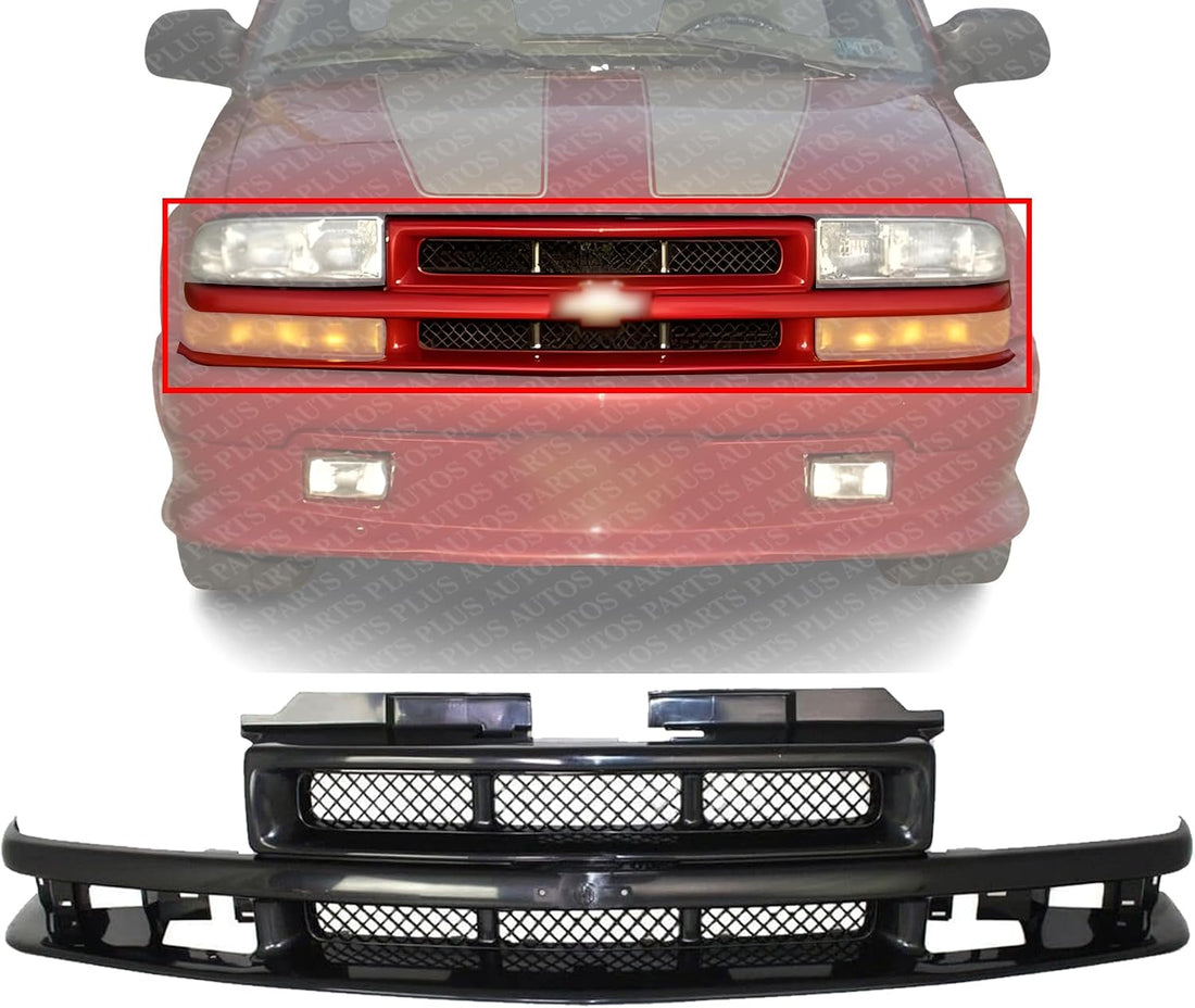 Front Grille Primed Shell With Mesh Insert Plastic Direct Replacement Compatible With 1999-2003 Chevrolet S10 / 2001-2005 Blazer GM1200413 12471853