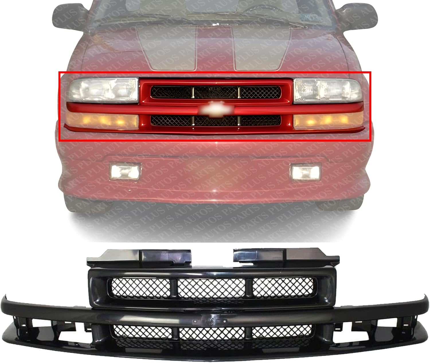 Front Grille Primed Shell With Mesh Insert Plastic Direct Replacement Compatible With 1999-2003 Chevrolet S10 / 2001-2005 Blazer GM1200413 12471853