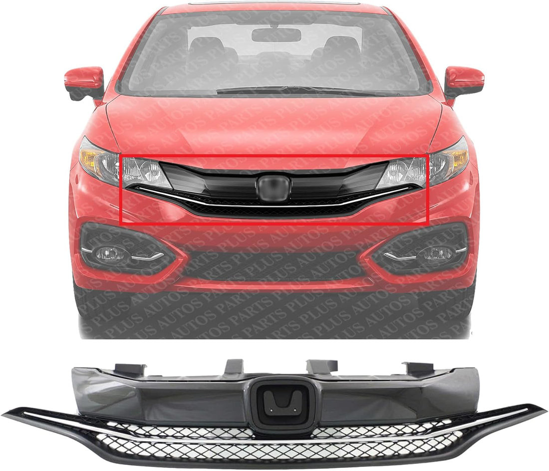 Front Grille Textured Insert With Chrome Molding Direct Replacement Compatible With 2014-2015 Honda Civic HO1200221 71120TS8A51