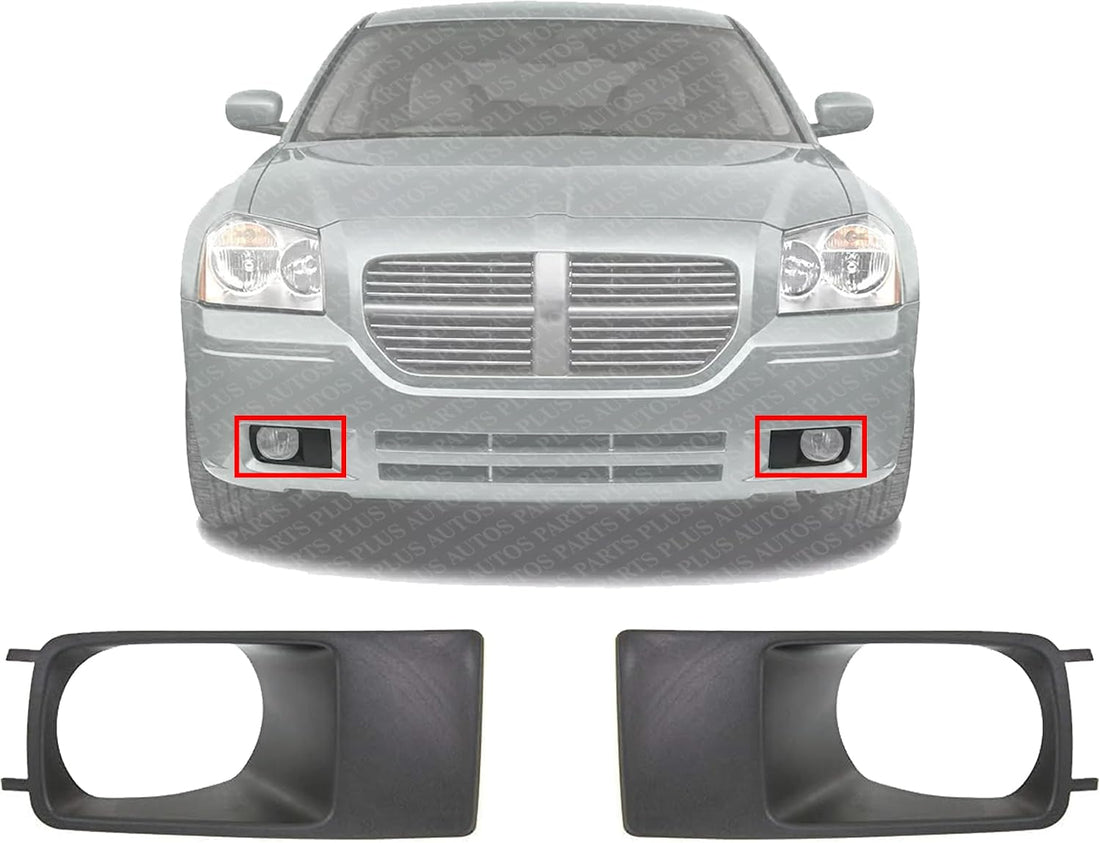 Set Of 2 Front Fog Light Molding Textured Right Passenger & Left Driver Side Direct Replacement Compatible With 2005-2007 Dodge Magnum CH1038139 CH1039139 4805923AA 4805922AA