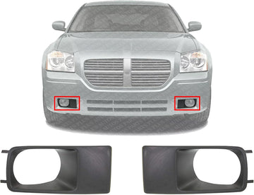 Set Of 2 Front Fog Light Molding Textured Right Passenger & Left Driver Side Direct Replacement Compatible With 2005-2007 Dodge Magnum CH1038139 CH1039139 4805923AA 4805922AA