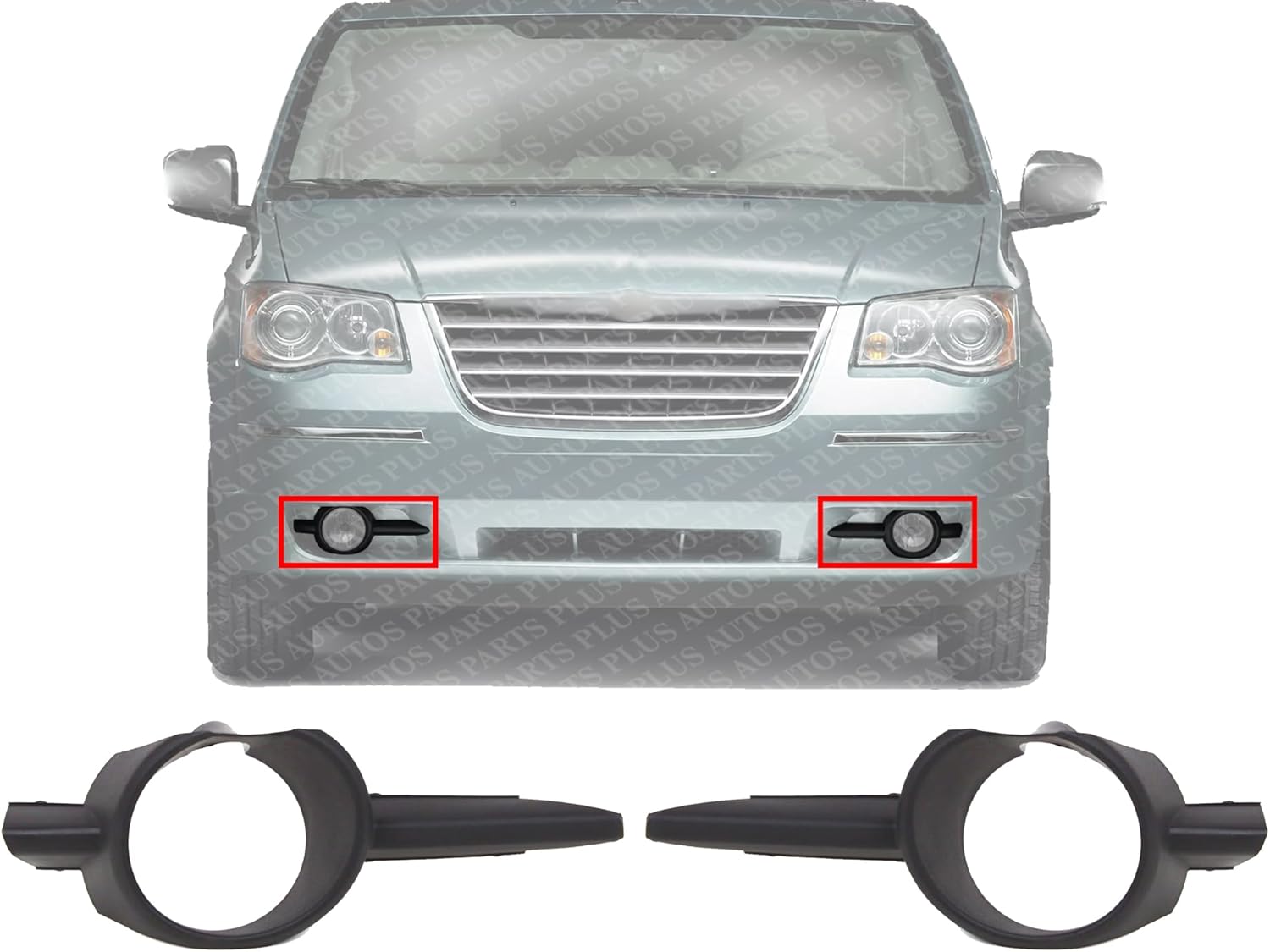 Set of 2 Front Fog Light Molding Primed Right Passenger & Left Driver Side Direct Replacement Compatible With 2008-2010 Chrysler Town & Country CH2599102 CH2598102 5113234AA 5113235AA