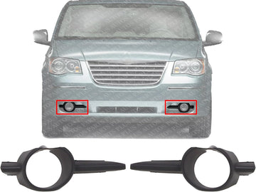 Set of 2 Front Fog Light Molding Primed Right Passenger & Left Driver Side Direct Replacement Compatible With 2008-2010 Chrysler Town & Country CH2599102 CH2598102 5113234AA 5113235AA