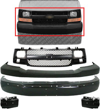 Front Bumper Primed + Upper Cover Textured + Grille Plastic + Set Of 2 Bracket Left & Right Side Direct Replacement Compatible with Chevrolet Express/GMC Savana 2003-2017
