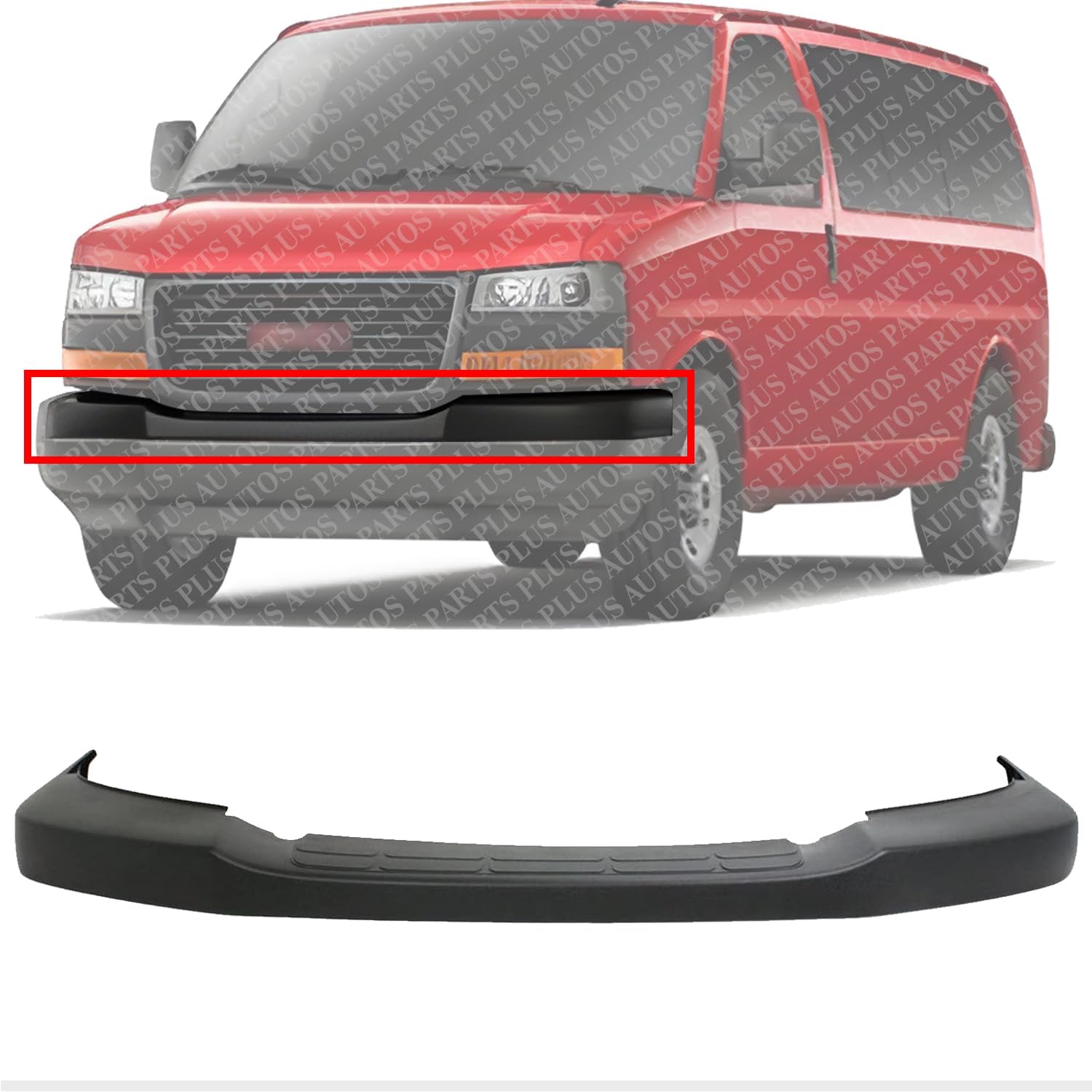 AUTOS PARTS PLUS Front Bumper Upper Cover Textured Plastic Direct Replacement Compatible With 2003-2014 Chevrolet Express & GMC Savana 1500/2003-2023 2500 3500 GM1000693 22890548