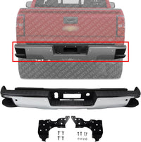 Rear Bumper Assembly Chrome Steel With Sensor Holes & Corner Hole Direct Replacement Compatible With 2014-2018 Chevrolet Silverado/GMC Sierra 1500 Pickup GM1103175 GM1103179