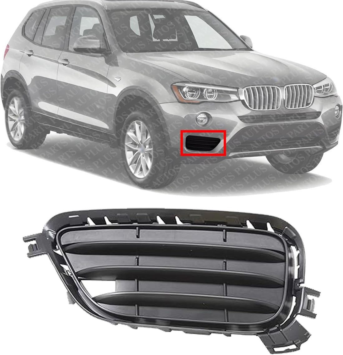 Front Bumper Outer Grille Right Passenger Side Direct Replacement Compatible With 2015-2017 BMW X3 BM1039174 51117338514