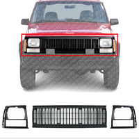 AUTOS PARTS PLUS Front Grille + Headlight Door Bezels Primed Left Driver & Right Passenger Side Direct Replacement Compatible With 1991-1996 Jeep Cherokee CH1200177 CH2513124 CH2512124 5DV54TZZ