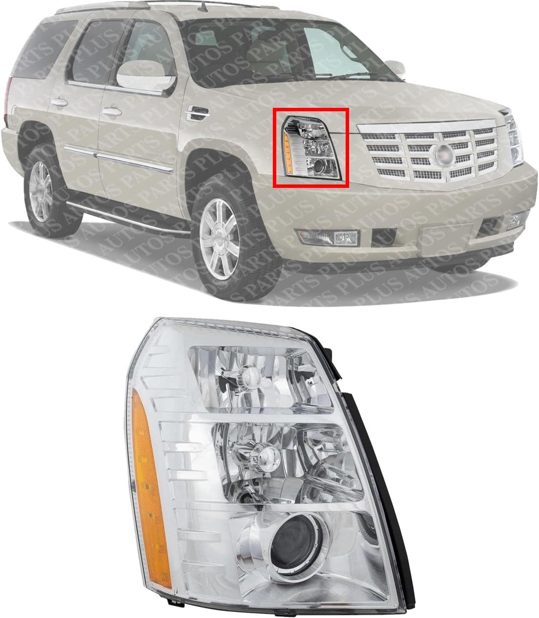 Front Head Light Assembly Right Passenger Side Direct Replacement Compatible With 2007-2009 Cadillac Escalade GM2503291 25897649