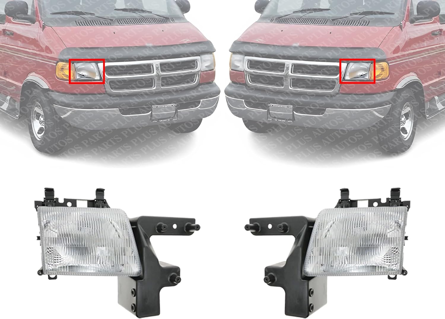 Set Of 2 Front Headlight Assembly Right Passenger & Left Driver Side Direct Replacement Compatible With 1998-2003 Dodge Ram Full Size Van CH2502118 CH2503118 55076525AC 55076524AC