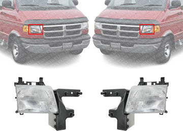 Set Of 2 Front Headlight Assembly Right Passenger & Left Driver Side Direct Replacement Compatible With 1998-2003 Dodge Ram Full Size Van CH2502118 CH2503118 55076525AC 55076524AC
