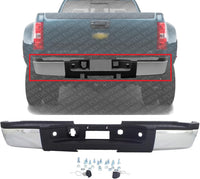 Step Bumper Assembly Chrome Steel Without Rear Object Sensor Holes Direct Replacement Compatible With 2007-2010 Chevrolet Silverado/GMC Sierra 3500HD GM1103153