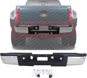 Step Bumper Assembly Chrome Steel Without Rear Object Sensor Holes Direct Replacement Compatible With 2007-2010 Chevrolet Silverado/GMC Sierra 3500HD GM1103153