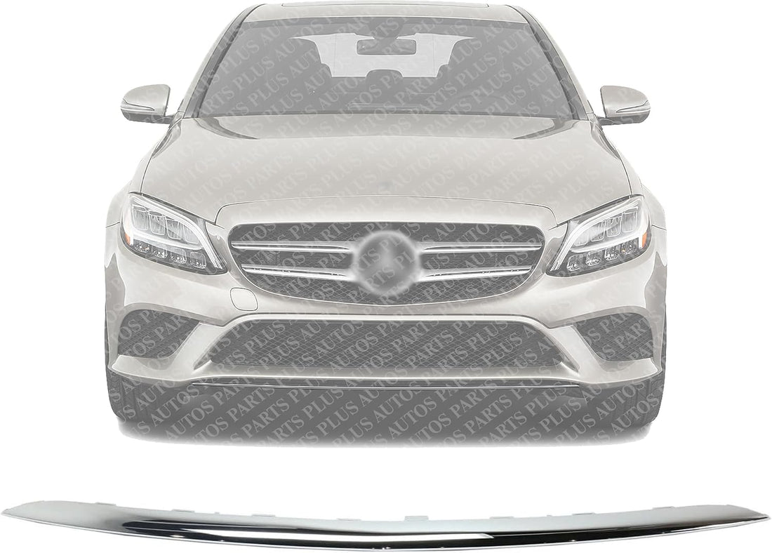 Front Bumper Face Bar Trim Molding Step Pad Chrome Direct Replacement Compatible With 2017-2020 Mercedes Benz E-Class MB1044130 2138857000