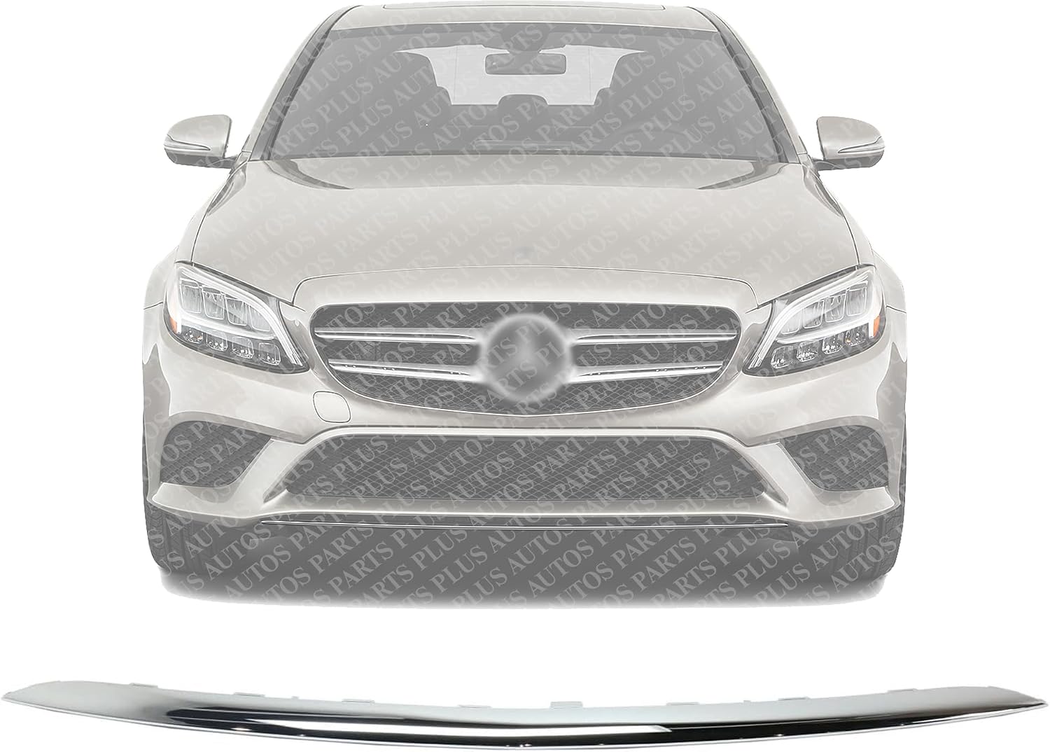 Front Bumper Face Bar Trim Molding Step Pad Chrome Direct Replacement Compatible With 2017-2020 Mercedes Benz E-Class MB1044130 2138857000