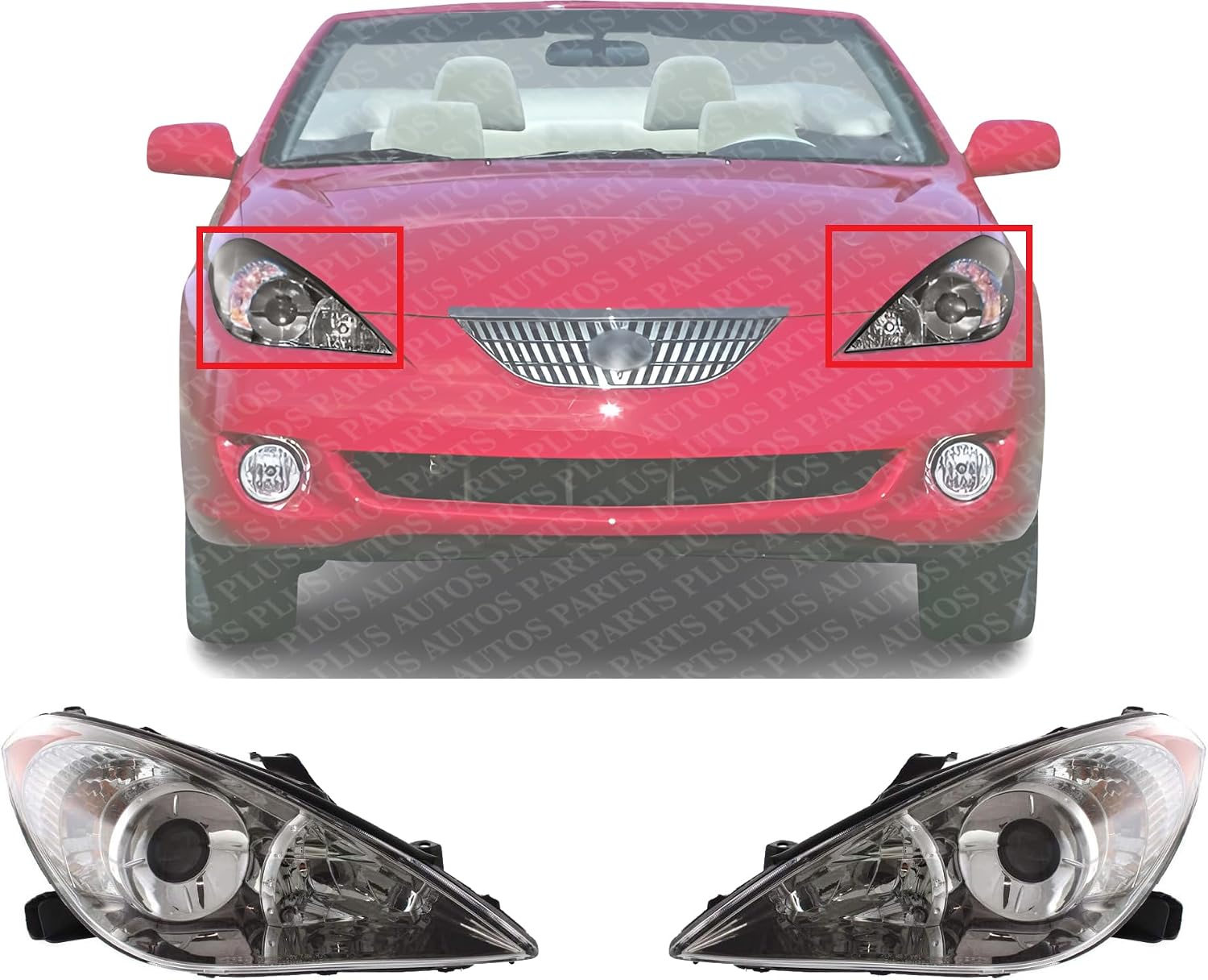 Set Of 2 Front Head Light Assembly Plastic Left Driver & Right Passenger Side Direct Replacement Compatible With 2004-2006 Toyota Solara TO2502152 TO2503152 81150AA080 81110AA080