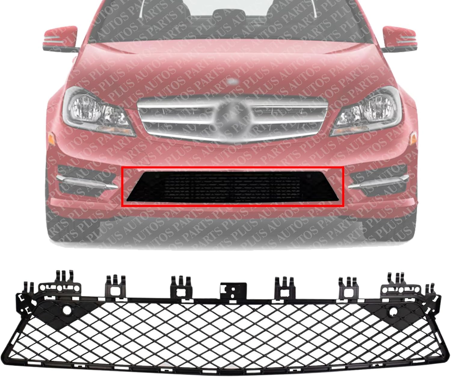 Front Bumper Center Grille Textured Direct Replacement Compatible With 2012-2015 Mercedes Benz C-Class MB1036127 2048850853