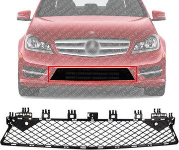 Front Bumper Center Grille Textured Direct Replacement Compatible With 2012-2015 Mercedes Benz C-Class MB1036127 2048850853