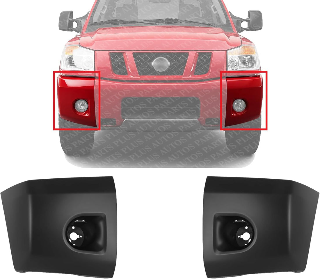 Set Of 2 Front Bumper End Cap Primed Plastic Left Driver & Right Passenger Side Direct Replacement Compatible With 2008-2015 Nissan Titan NI1005148 NI1004148 62024ZR00A 62025ZR00A