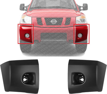 Set Of 2 Front Bumper End Cap Primed Plastic Left Driver & Right Passenger Side Direct Replacement Compatible With 2008-2015 Nissan Titan NI1005148 NI1004148 62024ZR00A 62025ZR00A