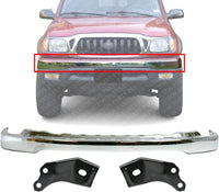 Front Bumper Chrome Steel + Bracket Set Of 2 Right Passenger & Left Driver Side Direct Replacement Compatible With Toyota Tacoma 2001-2004 TO1002174 TO1066134 TO1067134 52101AD030