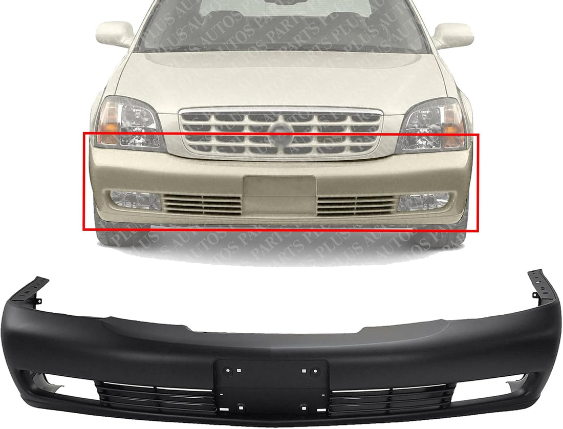 AUTOS PARTS PLUS Front Bumper Cover Primed With Fog Light Holes Direct Replacement Compatible With 2000-2005 Cadillac DeVille GM1000611 19151274