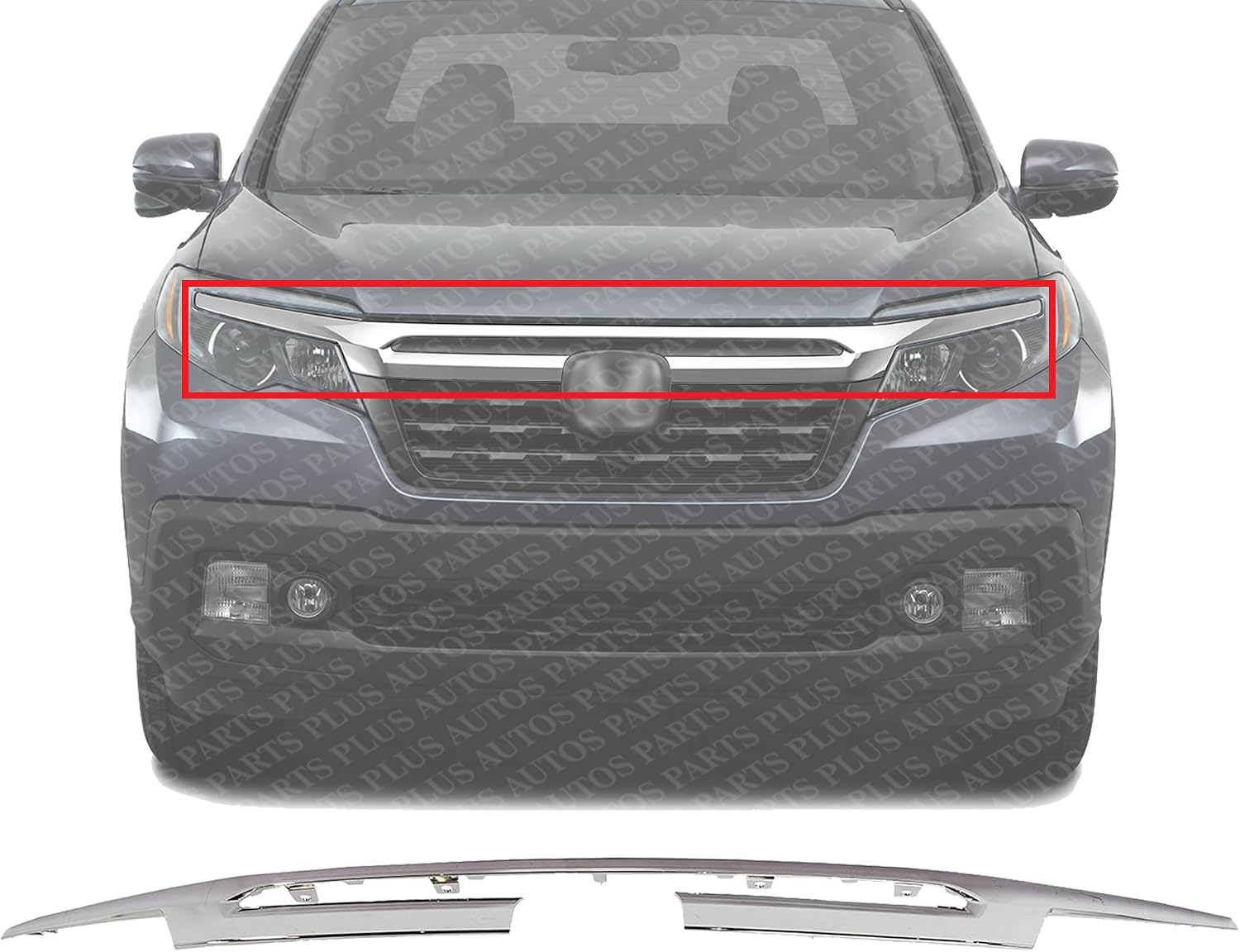 Front Grille Upper Molding Chrome Direct Replacement Compatible With 2017-2020 Honda Ridgeline HO1210153 71151T6ZA00