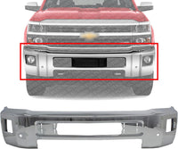 Front Bumper Chrome Steel with Fog Light Holes Direct Replacement Compatible with 2015-2019 Chevrolet Silverado 2500/3500 HD GM1002850 23229369
