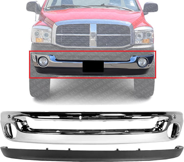 Front Bumper Face Bar Chrome Steel + Lower Valance Air Dam Textured Direct Replacement Compatible With 2002-2009 Dodge Ram 1500/2003-2009 2500 3500 CH1002383 CH1090125 55077946AB