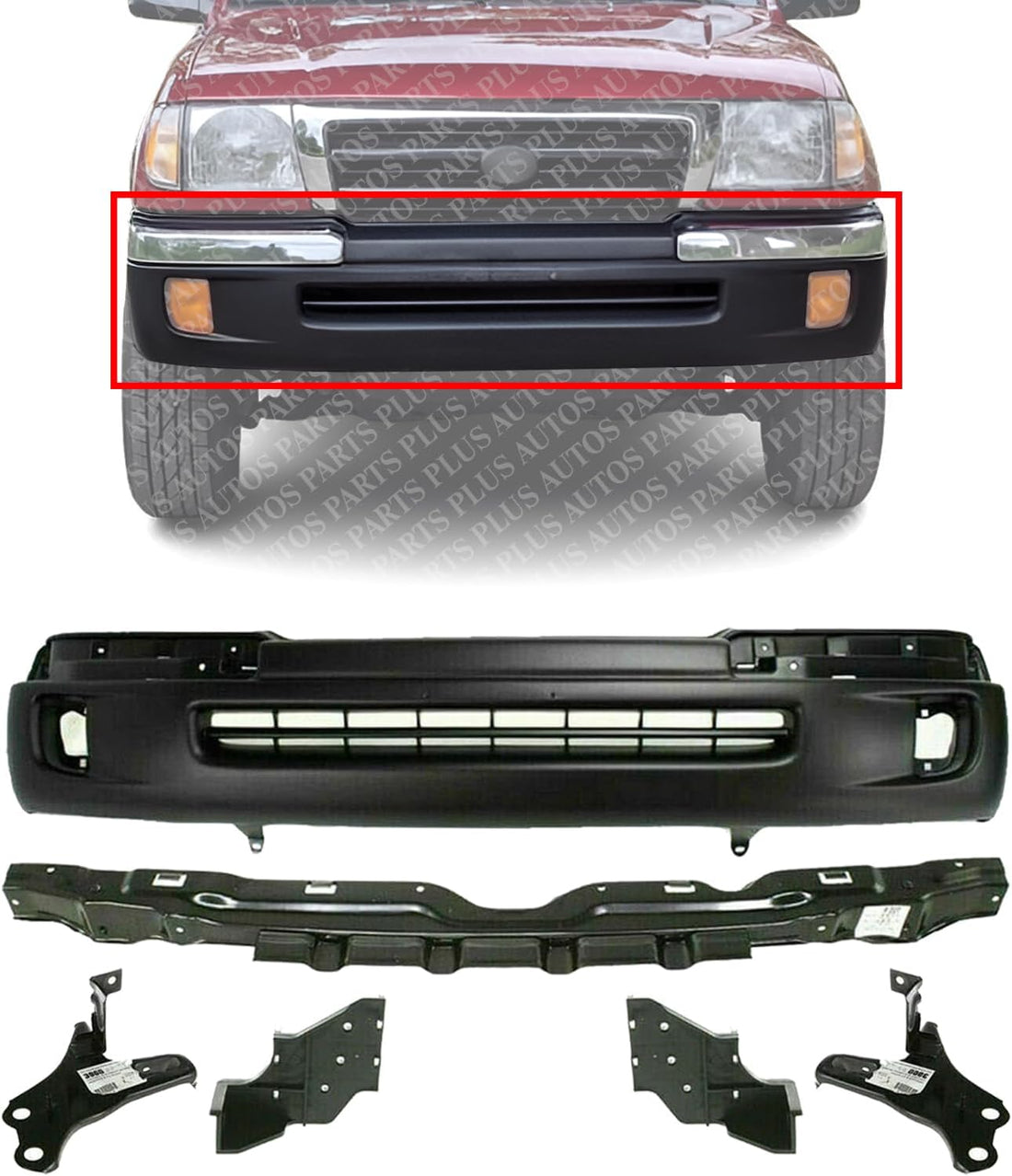 AUTOS PARTS PLUS Front Bumper Textured + Reinforcement + Brackets Left Driver & Right Passenger Side Direct Replacement Compatible With 1998-2000 Toyota Tacoma TO1095173 TO1025104 TO1066129 TO1067129