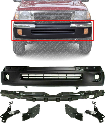 AUTOS PARTS PLUS Front Bumper Textured + Reinforcement + Brackets Left Driver & Right Passenger Side Direct Replacement Compatible With 1998-2000 Toyota Tacoma TO1095173 TO1025104 TO1066129 TO1067129