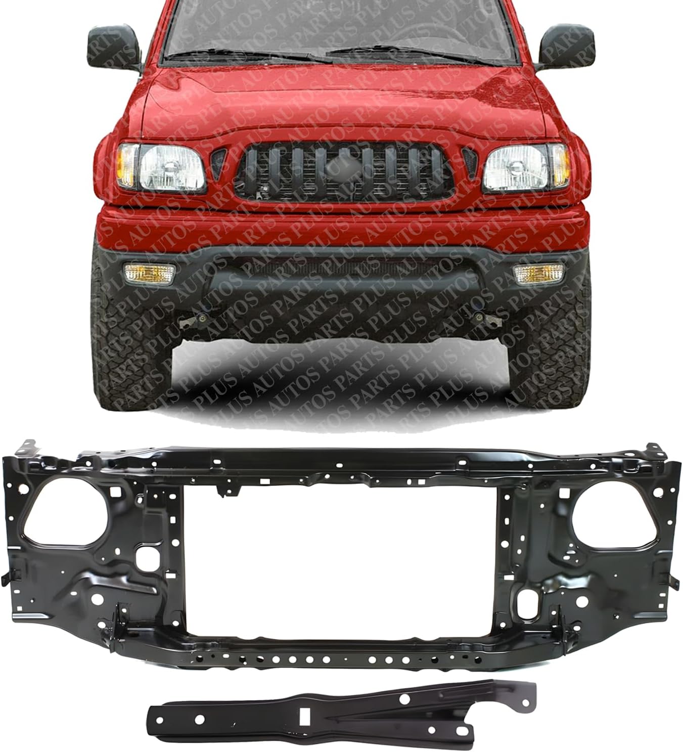AUTOS PARTS PLUS Front Radiator Support Assembly + Hood Latch Steel Direct Replacement Compatible With 2001-2004 Toyota Tacoma TO1225211 TO1225230 5321735020 5320104081