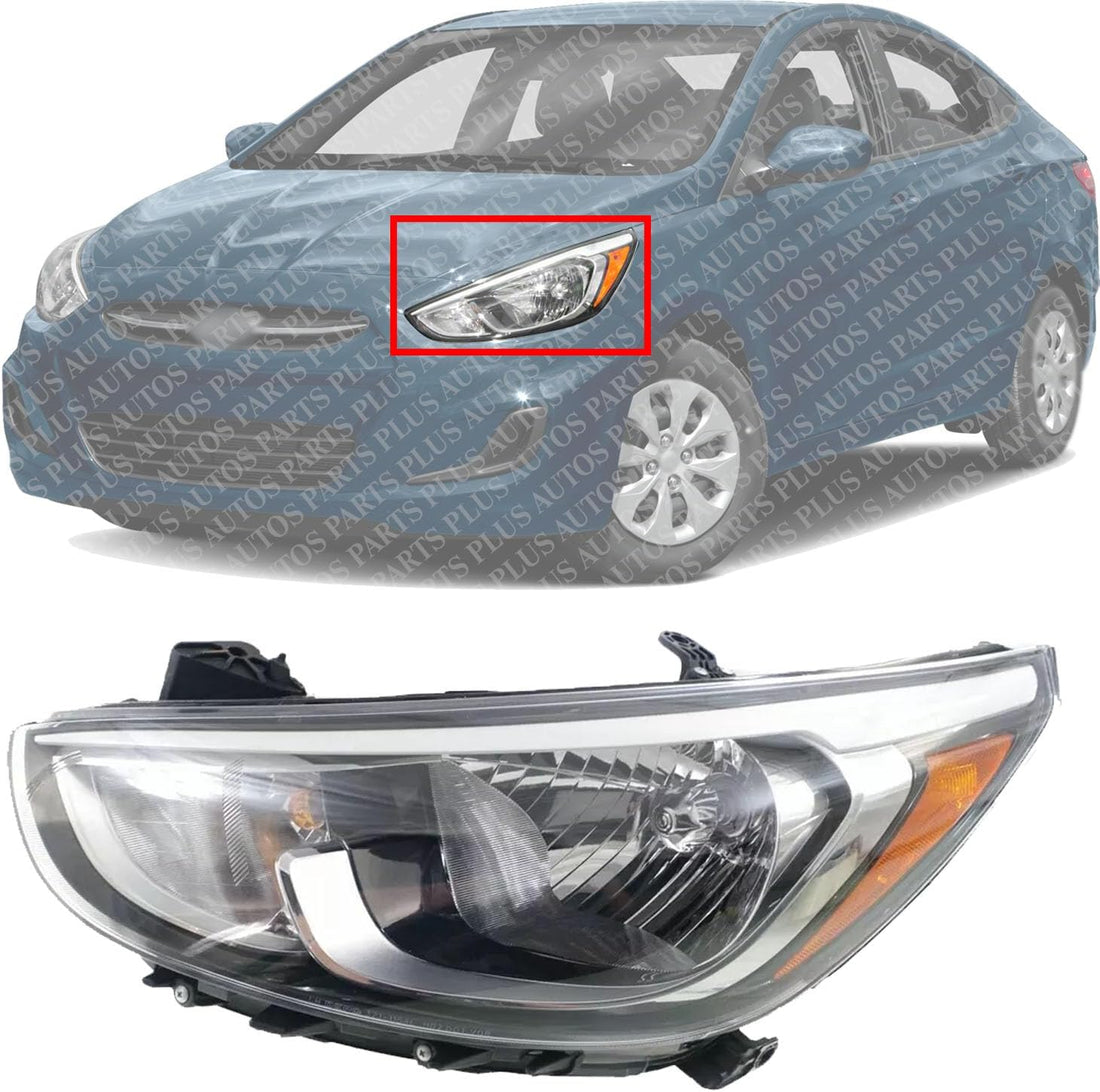 Front Head light Assembly Left Driver Side Direct Replacement Compatible With 2015-2017 Hyundai Accent HY2502192 921011R710