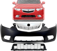 Front Bumper Cover Primed Plastic + Upper & Lower Grille Direct Replacement Compatible With 2011-2014 Acura TSX
