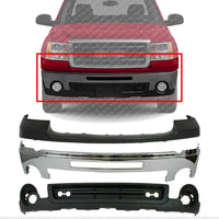 Front Bumper Chrome Steel + Upper Cover Primed + Lower Valance Textured Direct Replacement Compatible With 2007-2013 GMC Sierra 1500 GM1015100 GM1002834 GM1014102