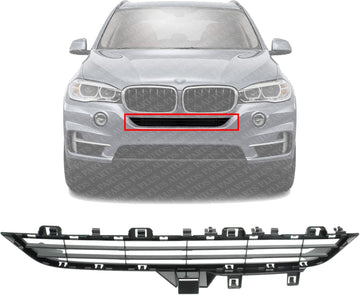 Front Bumper Center Upper Grille Direct Replacement Compatible With 2014-2018 BMW X5 BM1036182 51117294476