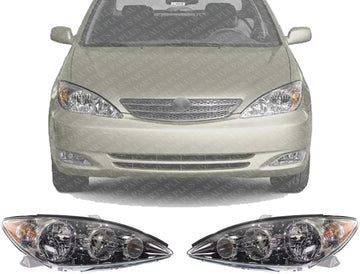 Set Of 2 Front Head Light Assembly Plastic Left Driver & Right Passenger Side Direct Replacement Compatible With 2005-2006 Toyota Camry TO2502155 TO2503155 8115006180 8111006180