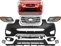 Front Bumper Cover + Valance + Upper & Lower Grille + Molding Chrome + Headlight + Fog Light + Trim Left & Right Side Direct Replacement Compatible With 2010-2012 Hyundai Santa Fe