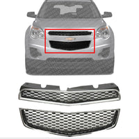 Front Bumper Upper & Lower Grille Chrome Shell & Primed Insert Direct Replacement Compatible With 2010-2015 Chevrolet Equinox GM1200621 GM1200622 25798747 25798744