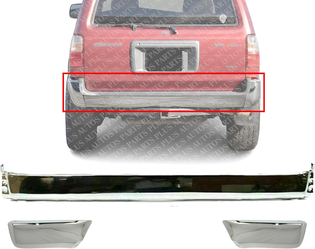 AUTOS PARTS PLUS Rear Step Bumper Steel + Bumper End Chrome Right Passenger & Left Driver Side Direct Replacement Compatible With 1996-1998 Toyota 4Runner TO1102228 TO1104103 TO1105103 5210535360