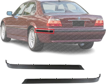 Set Of 2 Rear Bumper Outer Molding Primed Plastic Left Driver & Right Passenger Side Direct Replacement Compatible With 1995-2001 BMW 7-Series BM1159108 BM1158108