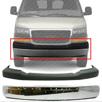 Front Bumper Face Bar Chrome Steel + Upper Cover Textured Direct Replacement Compatible With Chevrolet Express & GMC Savana 2500 3500 2003-2023/1500 2003-2014 GM1000693 GM1002459