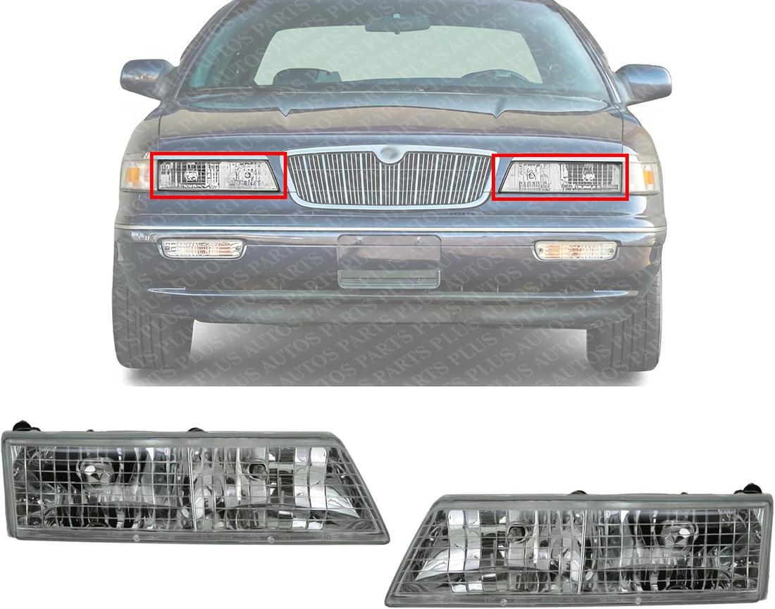 Set Of 2 Front Headlight Assembly Right Passenger & Left Driver Side Direct Replacement Compatible With 1995-1997 Mercury Grand Marquis FO2502148 FO2503148 F5MY13008B F5MY13008A