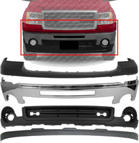Front Bumper Chrome Steel + Upper Cover Primed + Lower Valance Air Deflector + Extension Textured Direct Replacement Compatible With GMC Sierra 1500 2007-2013 GM1015100 GM1014102