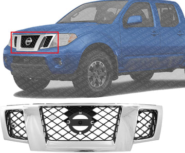 Front Grille Chrome Shell & Primed Insert Direct Replacement Compatible With 2009-2020 Nissan Frontier NI1200233 62310ZL00B